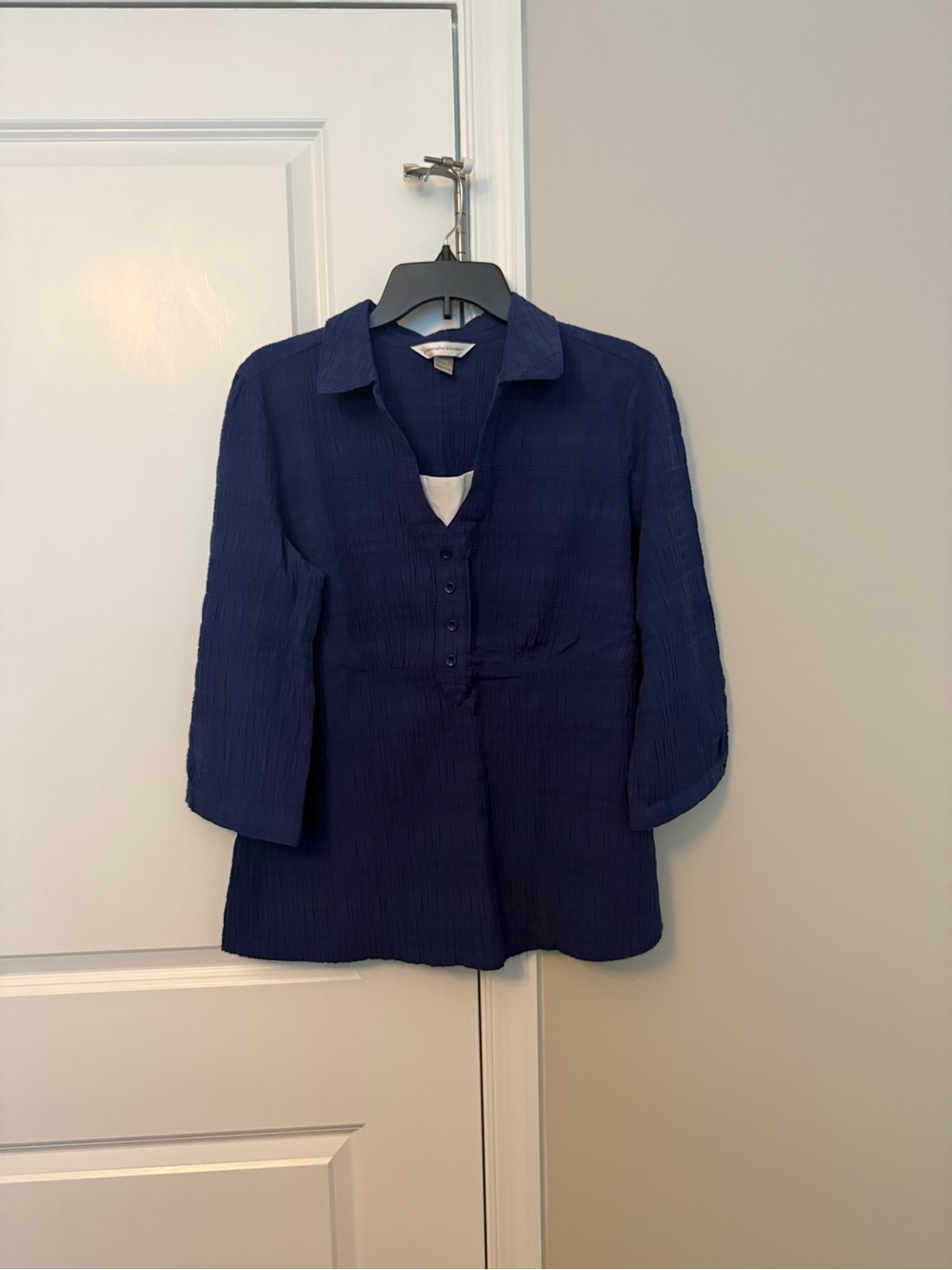 Christopher & Banks Navy Button-Front Tunic Blouse